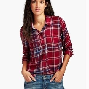 Lucky Brand Women’s Country Red Split back Plaid Button Front Shirt Top Size S